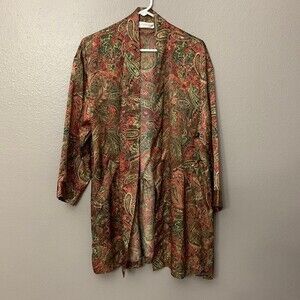 Vintage Victoria’s Secret paisley print robe red green gold OS